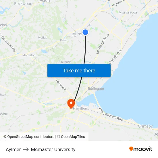 Aylmer to Mcmaster University map