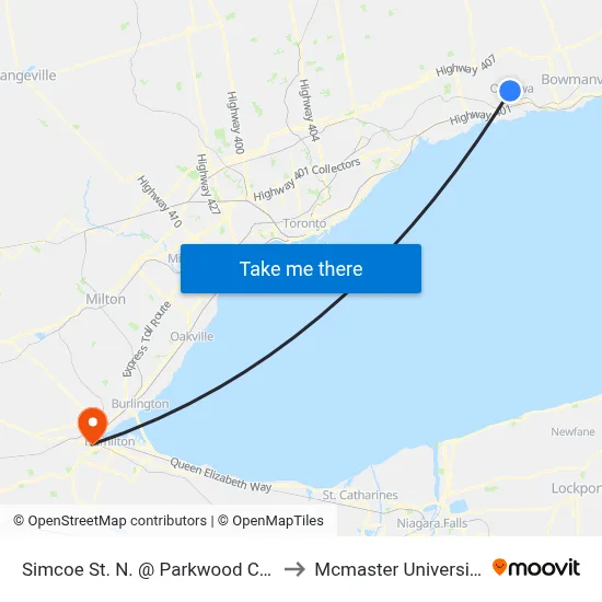 Simcoe St. N. @ Parkwood Crt. to Mcmaster University map