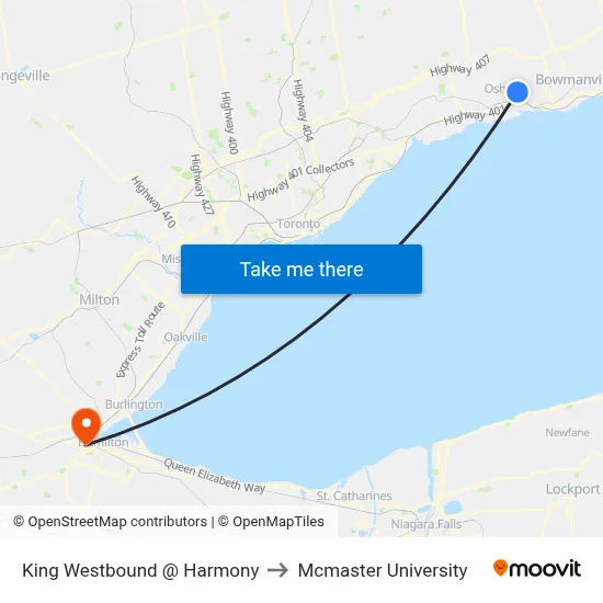 King Westbound @ Harmony to Mcmaster University map