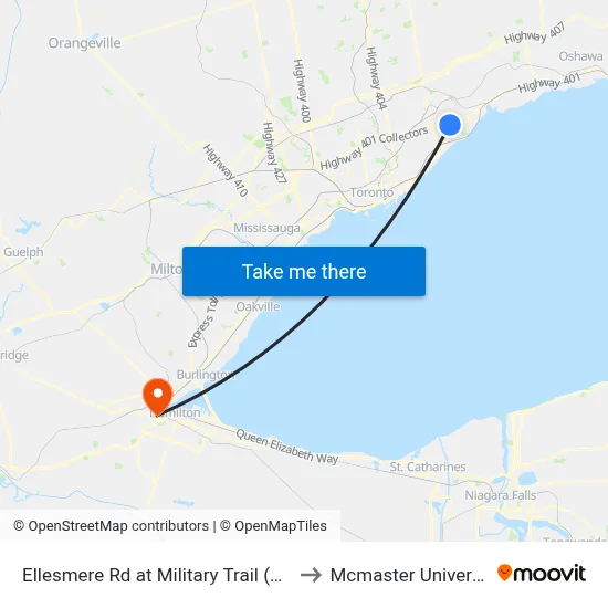 Ellesmere Rd at Military Trail (East) to Mcmaster University map