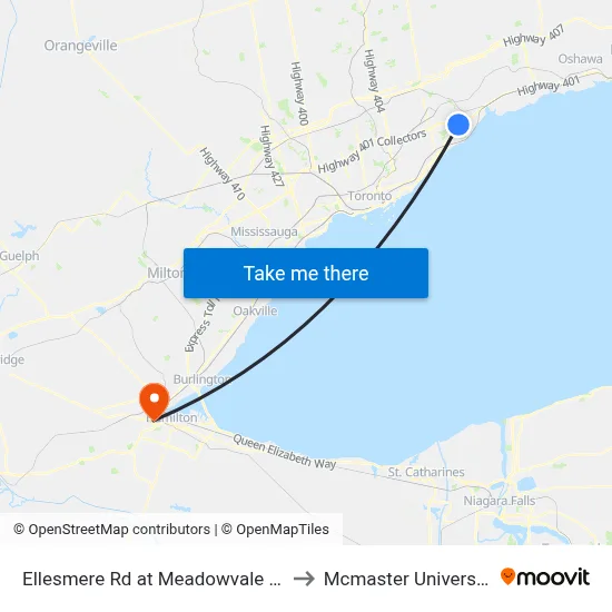 Ellesmere Rd at Meadowvale Rd to Mcmaster University map