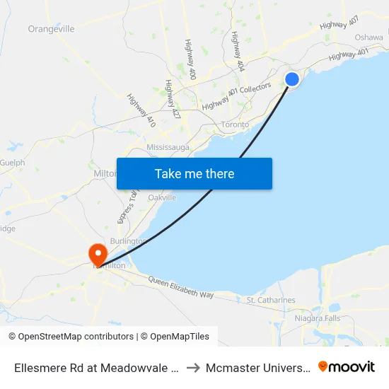 Ellesmere Rd at Meadowvale Rd to Mcmaster University map