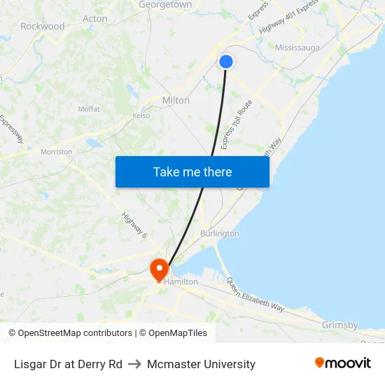 Lisgar Dr at Derry Rd to Mcmaster University map