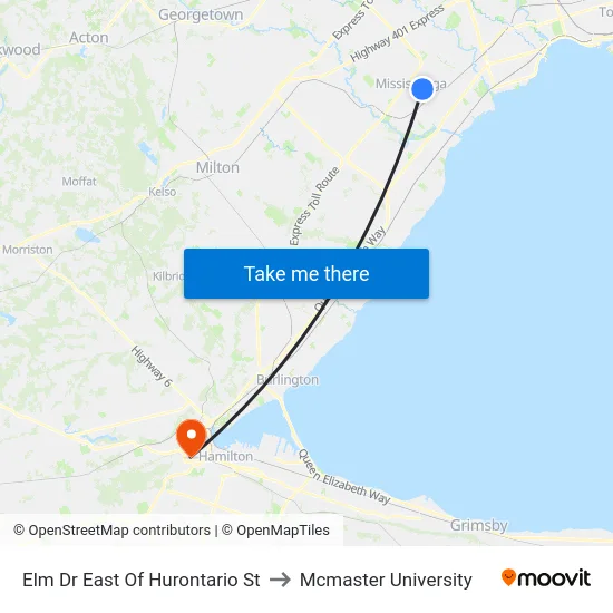 Elm Dr East Of Hurontario St to Mcmaster University map