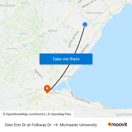 Glen Erin Dr at Folkway Dr to Mcmaster University map
