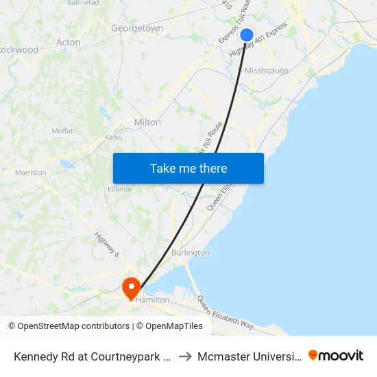 Kennedy Rd at Courtneypark Dr to Mcmaster University map