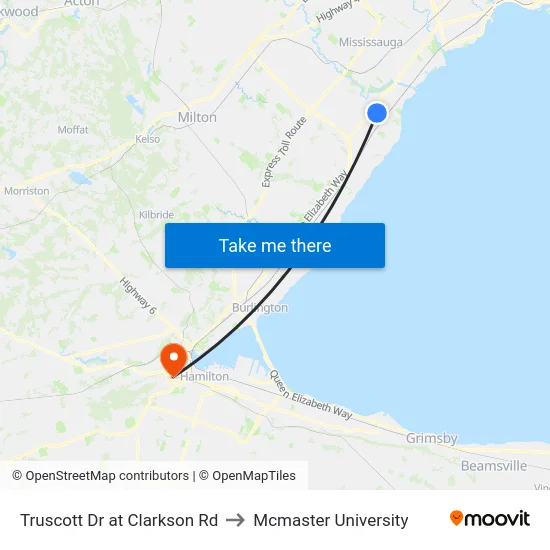 Truscott Dr at Clarkson Rd to Mcmaster University map