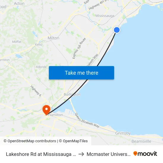 Lakeshore Rd at Mississauga Rd to Mcmaster University map