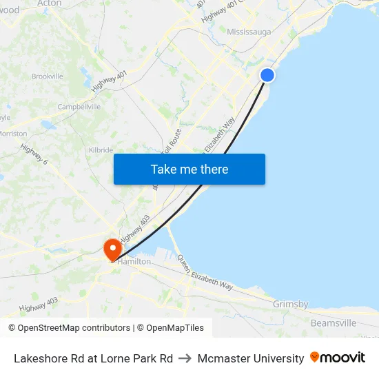Lakeshore Rd at Lorne Park Rd to Mcmaster University map