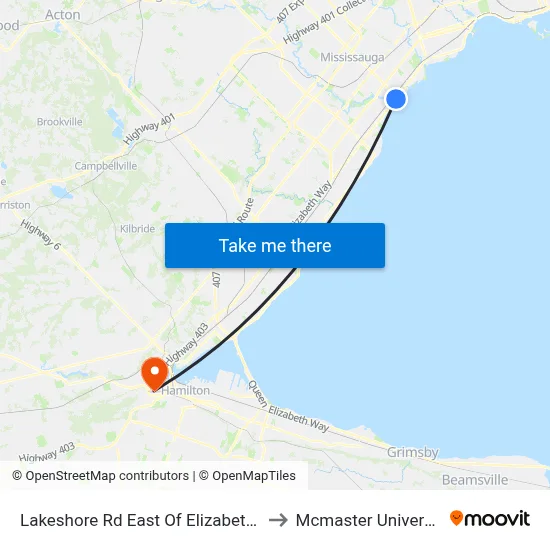 Lakeshore Rd East Of Elizabeth St to Mcmaster University map