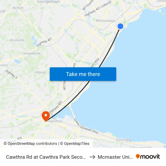 Cawthra Rd at Cawthra Park Secondary School to Mcmaster University map