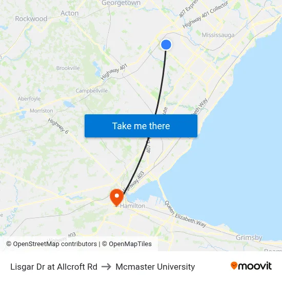 Lisgar Dr at Allcroft Rd to Mcmaster University map