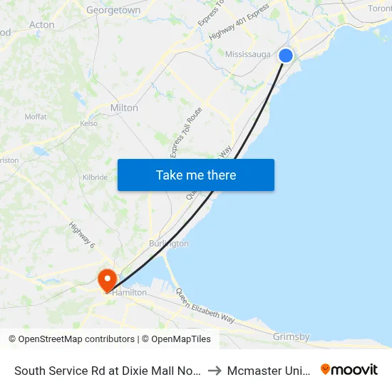 South Service Rd at Dixie Mall North Access to Mcmaster University map