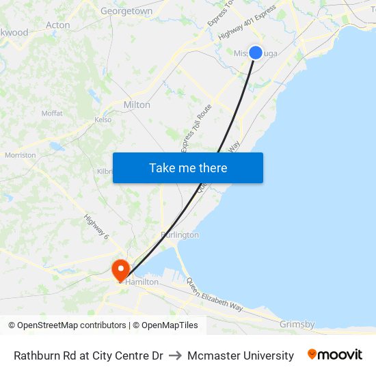 Rathburn Rd at City Centre Dr to Mcmaster University map