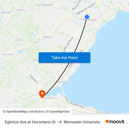 Eglinton Ave at Hurontario St to Mcmaster University map