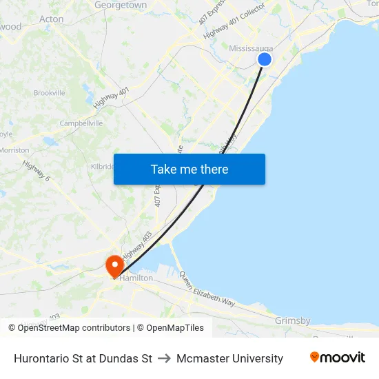 Hurontario St at Dundas St to Mcmaster University map