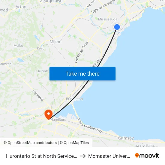 Hurontario St at North Service Rd to Mcmaster University map