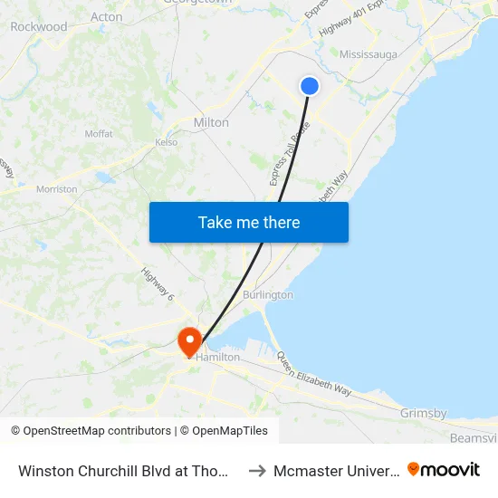 Winston Churchill Blvd at Thomas St to Mcmaster University map