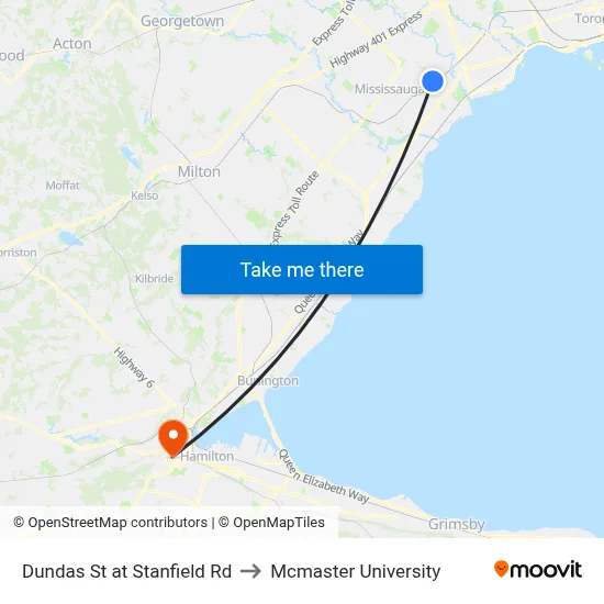 Dundas St at Stanfield Rd to Mcmaster University map