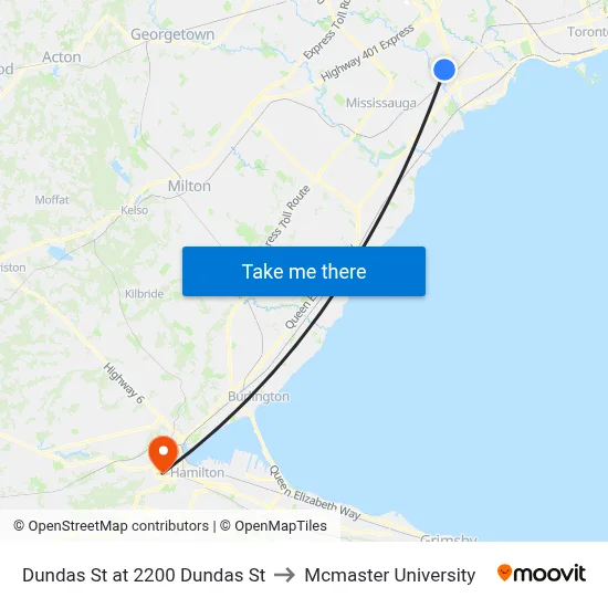 Dundas St at 2200 Dundas St to Mcmaster University map