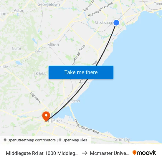 Middlegate Rd at 1000 Middlegate Rd to Mcmaster University map