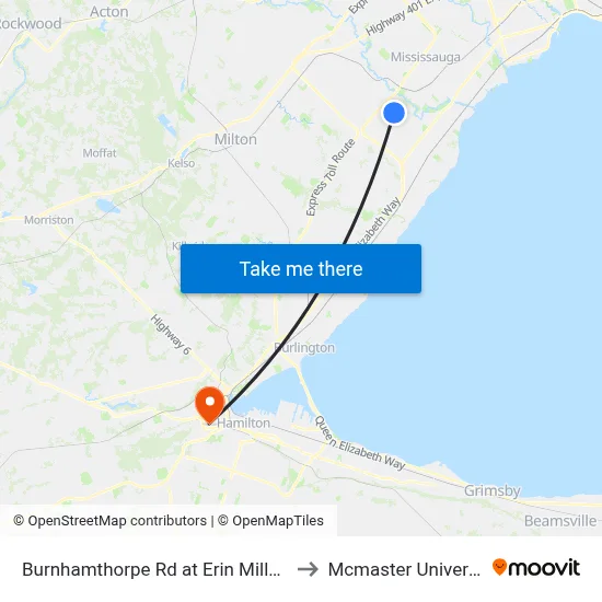 Burnhamthorpe Rd at Erin Mills Pky to Mcmaster University map