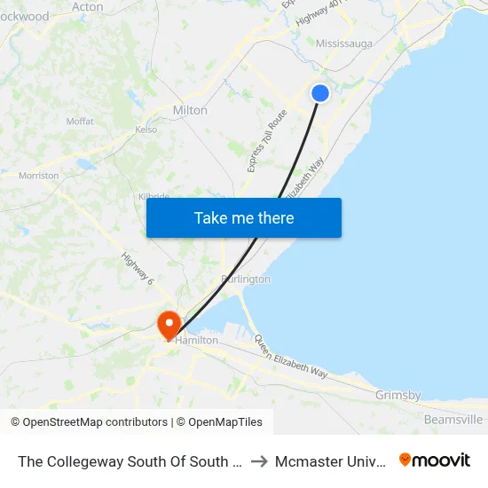 The Collegeway South Of South Millway to Mcmaster University map