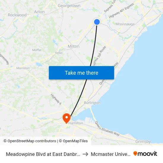 Meadowpine Blvd at East Danbro Cres to Mcmaster University map