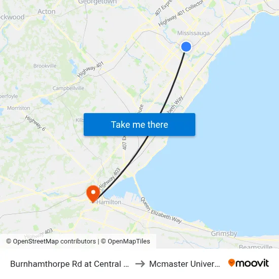 Burnhamthorpe Rd at Central Pky to Mcmaster University map