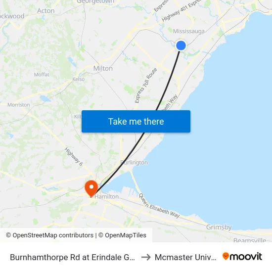 Burnhamthorpe Rd at Erindale Go Station to Mcmaster University map