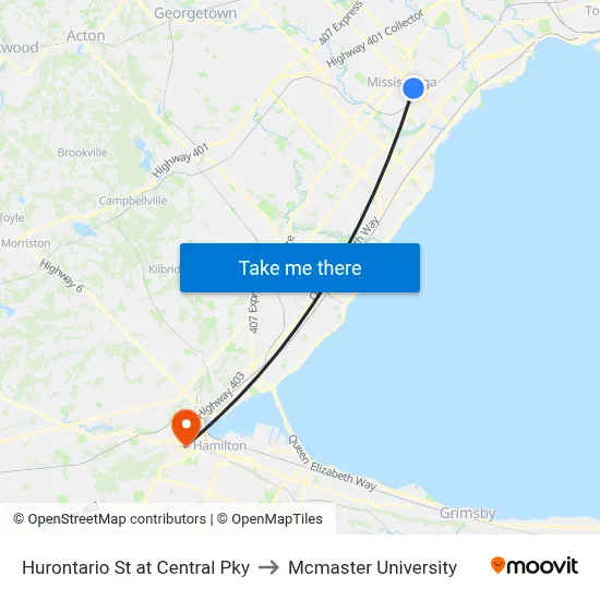 Hurontario St at Central Pky to Mcmaster University map