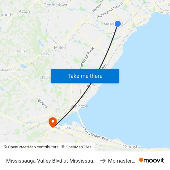 Mississauga Valley Blvd at Mississauga Valley Community Centre to Mcmaster University map