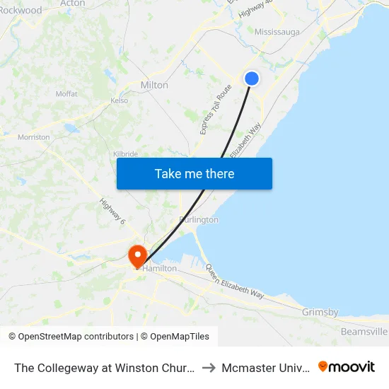 The Collegeway at Winston Churchill Blvd to Mcmaster University map