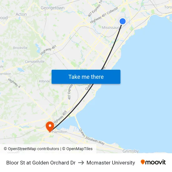 Bloor St at Golden Orchard Dr to Mcmaster University map