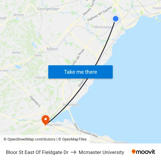 Bloor St East Of Fieldgate Dr to Mcmaster University map