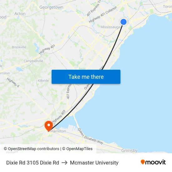Dixie Rd 3105 Dixie Rd to Mcmaster University map