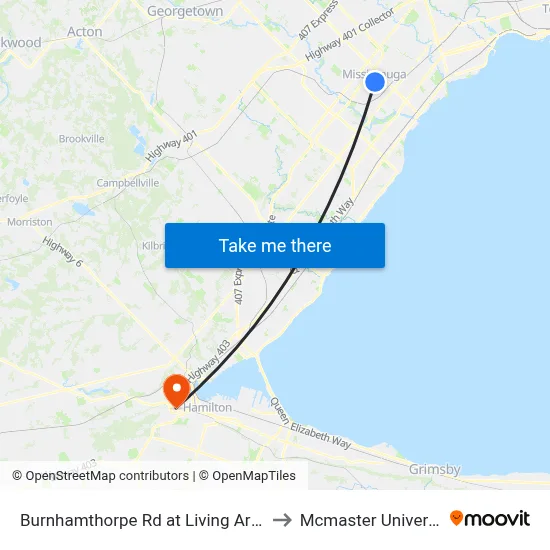 Burnhamthorpe Rd at Living Arts Dr to Mcmaster University map