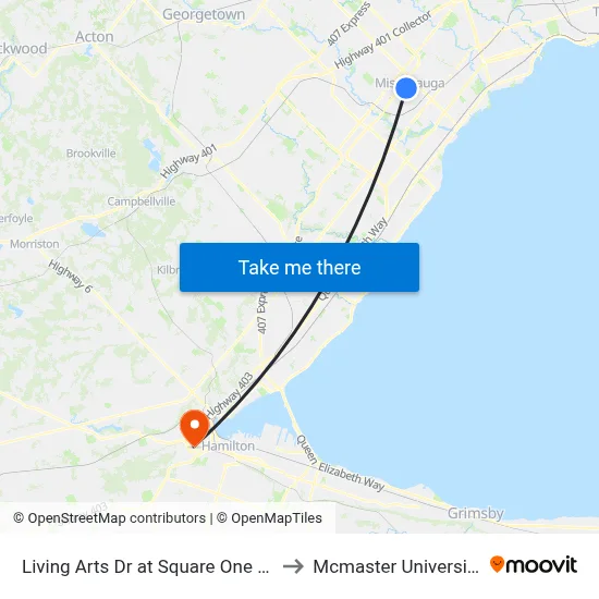 Living Arts Dr at Square One Dr to Mcmaster University map
