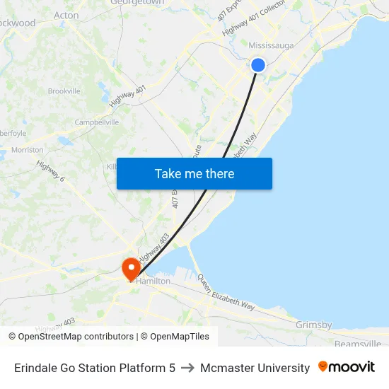 Erindale Go Station Platform 5 to Mcmaster University map