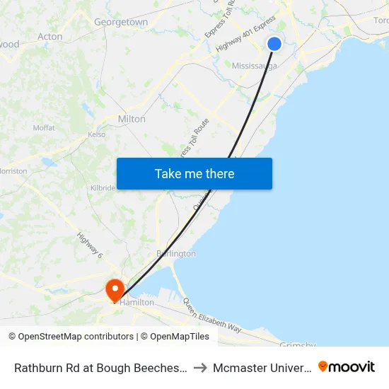 Rathburn Rd at Bough Beeches Blvd to Mcmaster University map