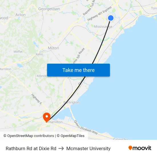 Rathburn Rd at Dixie Rd to Mcmaster University map
