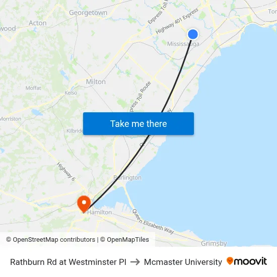 Rathburn Rd at Westminster Pl to Mcmaster University map