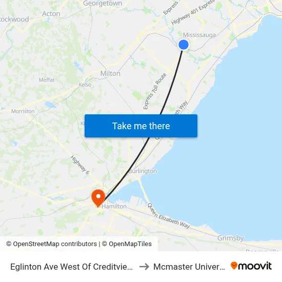 Eglinton Ave West Of Creditview Rd to Mcmaster University map