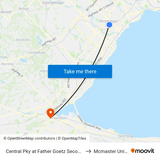 Central Pky at Father Goetz Secondary School to Mcmaster University map
