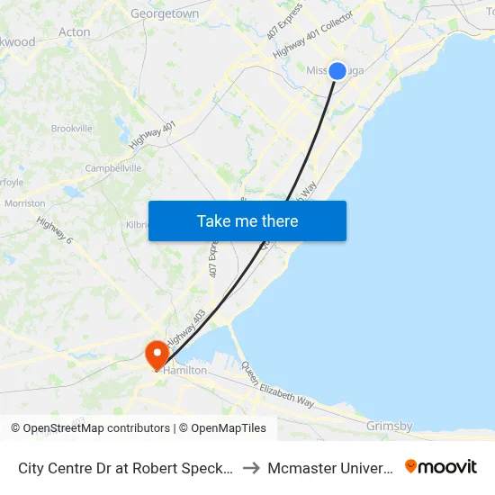 City Centre Dr at Robert Speck Pky to Mcmaster University map