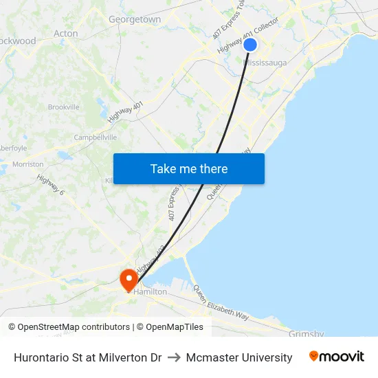 Hurontario St at Milverton Dr to Mcmaster University map