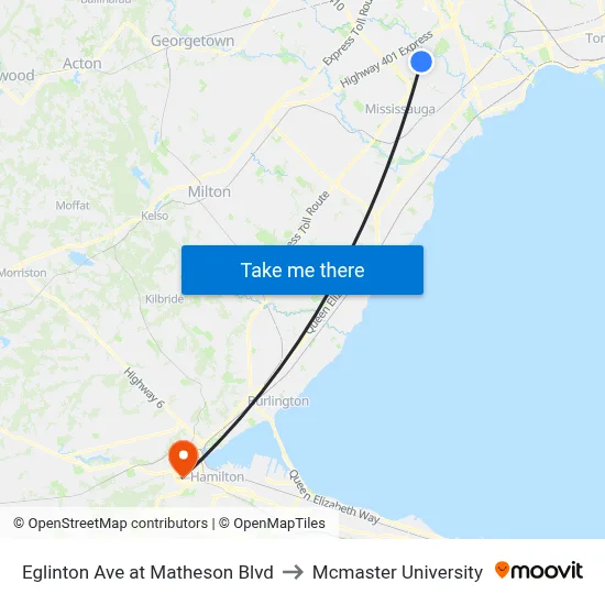 Eglinton Ave at Matheson Blvd to Mcmaster University map