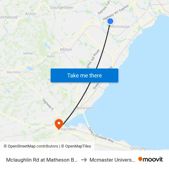 Mclaughlin Rd at Matheson Blvd to Mcmaster University map