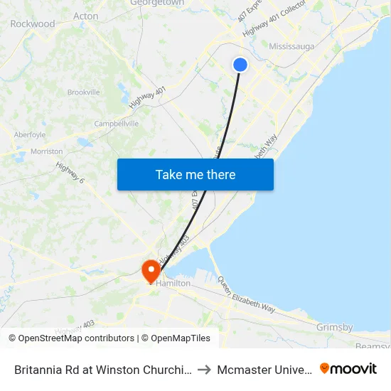 Britannia Rd at Winston Churchill Blvd to Mcmaster University map