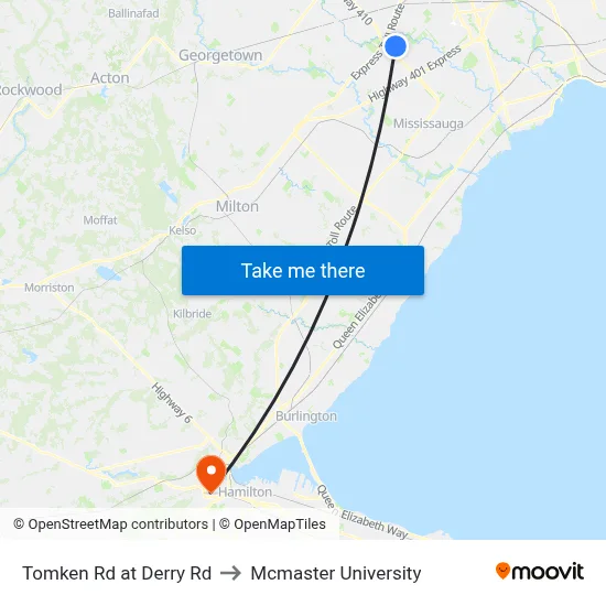 Tomken Rd at Derry Rd to Mcmaster University map